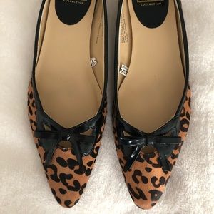 NWOT Merona Leopard Cow Fur/ Patent Bow Flats 8.5